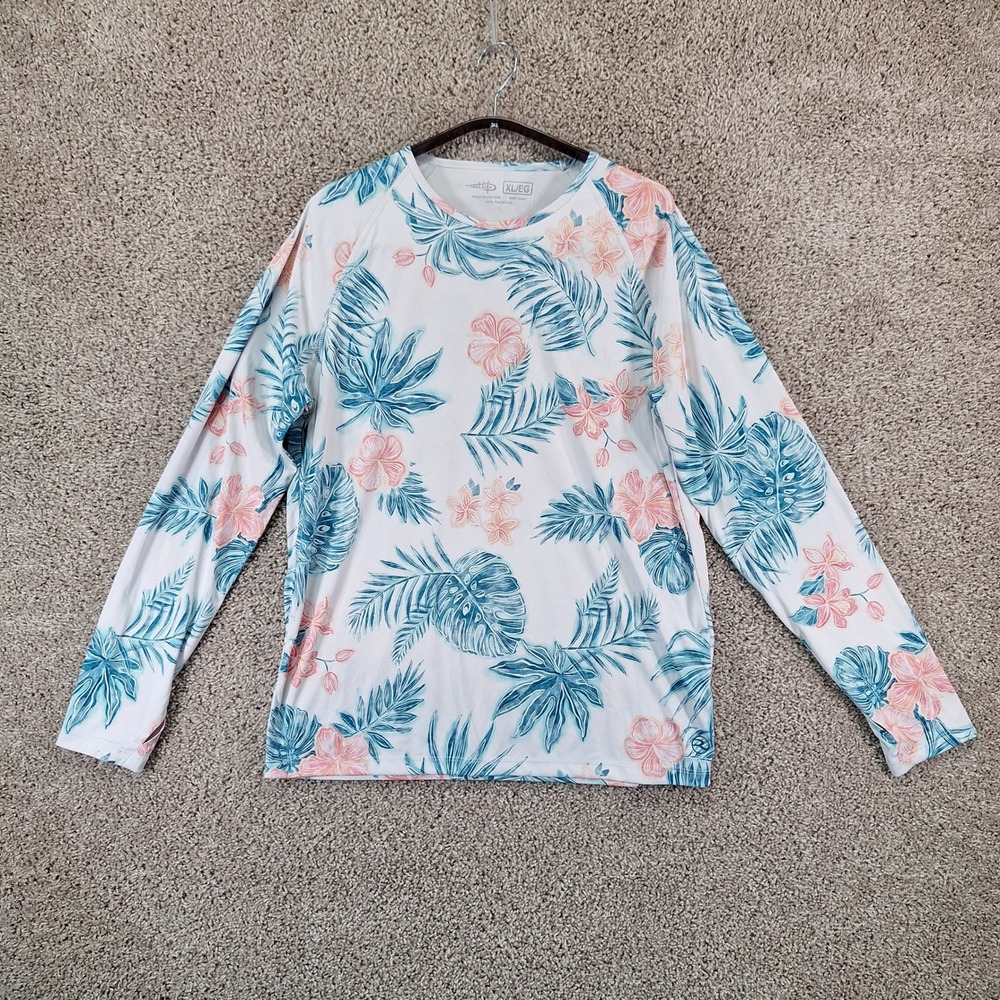 Reel Life Performance Shirt Womens XL White Floral Thumbhole Sleeve Outdoor